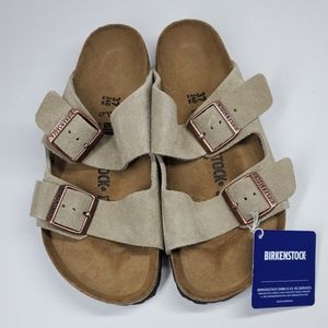 New Birkenstock Arizona Taupe Suede Leather Sandals